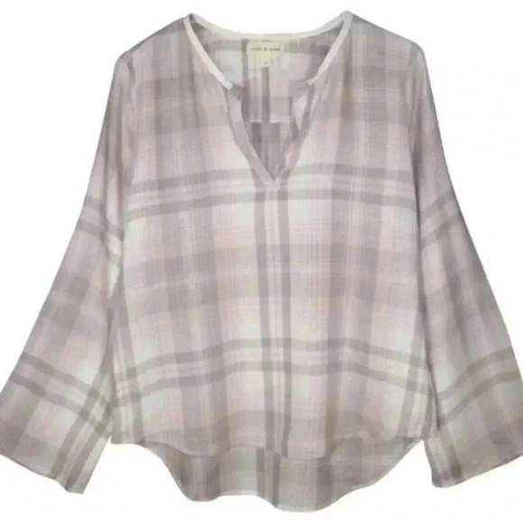 Cloth & Stone Pink Gray White Plaid Popover SOFT Size Small - Picture 1 of 9
